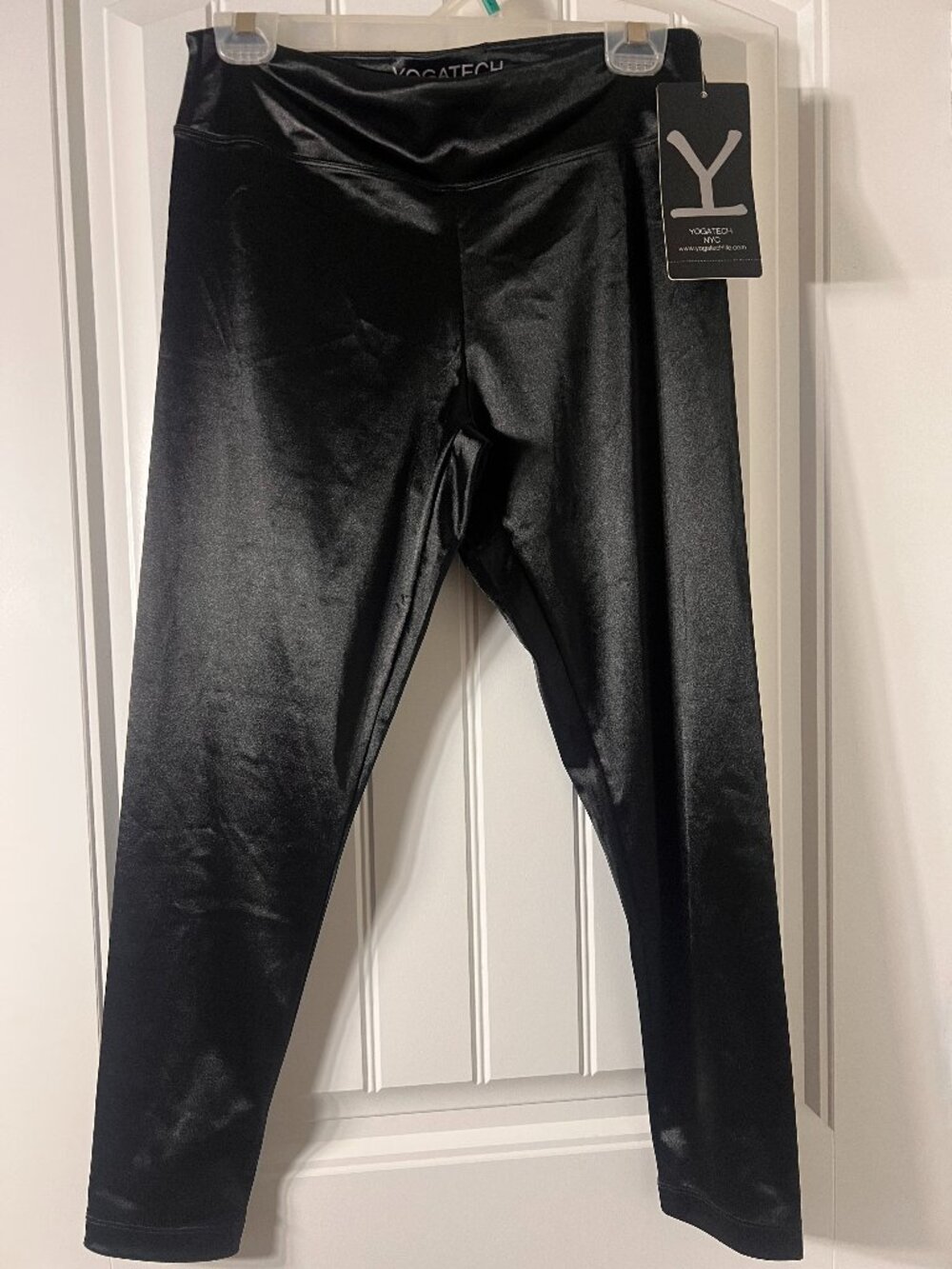 Yogatech NYC Size L Black Liquid Shine Faux Leather Leggings NWT High Waist